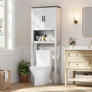 Space-Saving Over The Toilet Storage Cabinet Double Barn Doors, Adjustable Shelf, Toilet Paper Holder Stand, Anti-Tip Device, Freestanding Bathroom Organizer for Restroom/Laundry Space-Saving Over The Toilet Storage Cabinet Double Barn Doors, Adjustable Shelf, Toilet Paper Holder Stand, Anti-Tip Device, Freestanding Bathroom Organizer for Restroom/Laundry