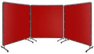 6' X 6' 3 Panel Welding Screen with Frame- Flame-Resistant Vinyl Curtain, Durable Steel Frame, 12 Swivel Wheels with 6 Lockable Brakes, Versatile Protection for Workshop, Garage 6' X 6' 3 Panel Welding Screen with Frame- Flame-Resistant Vinyl Curtain, Durable Steel Frame, 12 Swivel Wheels with 6 Lockable Brakes, Versatile Protection for Workshop, Garage