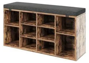 41 Inch Shoe Storage Bench with Thick Cushion, 10 Cubbies Entryway Shoe Rack Bench with Adjustable Shelves and Accessories Bag for Mudroom, Hallway, Living Room, Rustic Brown 41 Inch Shoe Storage Bench with Thick Cushion, 10 Cubbies Entryway Shoe Rack Bench with Adjustable Shelves and Accessories Bag for Mudroom, Hallway, Living Room, Rustic Brown