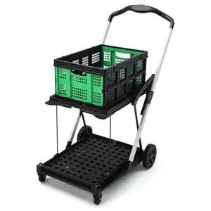 2 Tier Folding Shopping Cart for Groceries - Heavy Duty 198 LB Capacity, Two-Tier Design with Removable Crate, Instant Folding for Easy Storage 2 Tier Folding Shopping Cart for Groceries - Heavy Duty 198 LB Capacity, Two-Tier Design with Removable Crate, Instant Folding for Easy Storage