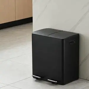 Dual Compartment Kitchen Trash Can 2 x 5.3 Gal (2 x 20L) Stainless Steel Removable Inner Buckets Collapsible Foot Pedal Soft-Close Lid Hands-Free Waste & Recycling Bin Black Dual Compartment Kitchen Trash Can 2 x 5.3 Gal (2 x 20L) Stainless Steel Removable Inner Buckets Collapsible Foot Pedal Soft-Close Lid Hands-Free Waste & Recycling Bin Black