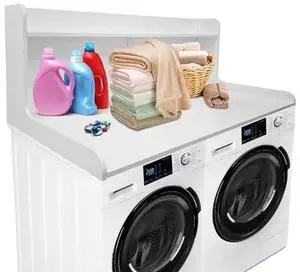 2 Tier Washer Dryer Countertop with Shelf, 54x27.5 Inch Waterproof Wood Laundry Room Topper, Large Washer and Dryer Topper with Storage for Laundry Organization, White 2 Tier Washer Dryer Countertop with Shelf, 54x27.5 Inch Waterproof Wood Laundry Room Topper, Large Washer and Dryer Topper with Storage for Laundry Organization, White