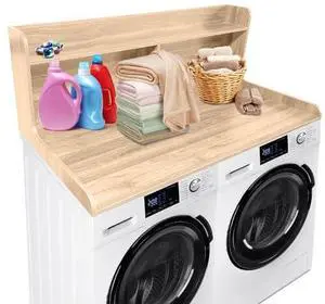 2 Tier Washer Dryer Countertop with Shelf, 54x27.5 Inch Waterproof Wood Laundry Room Topper, Large Washer and Dryer Topper with Storage for Laundry Organization, Natural 2 Tier Washer Dryer Countertop with Shelf, 54x27.5 Inch Waterproof Wood Laundry Room Topper, Large Washer and Dryer Topper with Storage for Laundry Organization, Natural