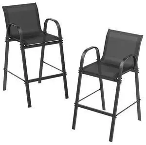 ONBRILL Outdoor Bar Stool Set of 2, Patio Bar Chairs with High Back and Metal Armrest, All Weather Textilene Tall Outdoor Bar Height Chairs for Balcony, Porch (Black) ONBRILL Outdoor Bar Stool Set of 2, Patio Bar Chairs with High Back and Metal Armrest, All Weather Textilene Tall Outdoor Bar Height Chairs for Balcony, Porch (Black)
