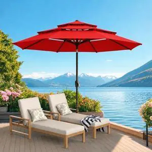 ONBRILL 10 FT Patio Umbrella, 3 Tier Outdoor Table Umbrella with 8 Sturdy Glass Fiber Ribs and Push Button Tilt, Outdoor Patio Umbrellas for Market Pool Garden Backyard, 1.5" Pole, Red (No Base) ONBRILL 10 FT Patio Umbrella, 3 Tier Outdoor Table Umbrella with 8 Sturdy Glass Fiber Ribs and Push Button Tilt, Outdoor Patio Umbrellas for Market Pool Garden Backyard, 1.5" Pole, Red (No Base)
