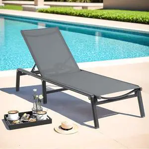 ONBRILL Aluminum Chaise Lounge Chair Outdoor, Foldable & Assembly Free Outdoor Lounge Chair with 5 Position Adjustable Backrest, Patio Pool Lounge Chairs for Outside Poolside Beach Lawn, 1PC, Grey ONBRILL Aluminum Chaise Lounge Chair Outdoor, Foldable & Assembly Free Outdoor Lounge Chair with 5 Position Adjustable Backrest, Patio Pool Lounge Chairs for Outside Poolside Beach Lawn, 1PC, Grey
