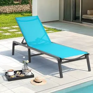 Aluminum Chaise Lounge Chair Outdoor, Foldable & Assembly Free Outdoor Lounge Chair with 5 Position Adjustable Backrest, Patio Pool Lounge Chairs for Outside Poolside Beach Lawn, 1PC, Lake Blue Aluminum Chaise Lounge Chair Outdoor, Foldable & Assembly Free Outdoor Lounge Chair with 5 Position Adjustable Backrest, Patio Pool Lounge Chairs for Outside Poolside Beach Lawn, 1PC, Lake Blue