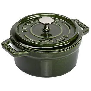 Staub La Cocotte Round 40509-804 Mini Pico Cocotte Round Basil Green 40509-804 Small Two-Handed Enameled Pot Staub La Cocotte Round 40509-804 Mini Pico Cocotte Round Basil Green 40509-804 Small Two-Handed Enameled Pot