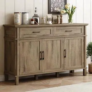 ONBRILL 55 Inch Buffet Cabinet with Storage, Farmhouse Sideboard Buffet w/2 Drawers and 3 Doors, Coffee Bar Cabinet with Adjustable Shelves, Sideboard Storage for Kitchen, Living Room, Washed Grey ONBRILL 55 Inch Buffet Cabinet with Storage, Farmhouse Sideboard Buffet w/2 Drawers and 3 Doors, Coffee Bar Cabinet with Adjustable Shelves, Sideboard Storage for Kitchen, Living Room, Washed Grey