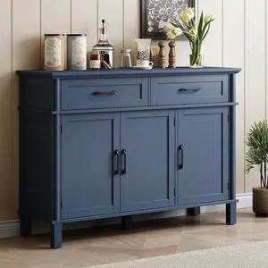 ONBRILL 48 Inch Buffet Cabinet with Storage, Farmhouse Sideboard Buffet w/2 Drawers and 3 Doors, Wood Coffee Bar Cabinet with Adjustable Shelves, Sideboard Storage for Kitchen, Living Room, Blue ONBRILL 48 Inch Buffet Cabinet with Storage, Farmhouse Sideboard Buffet w/2 Drawers and 3 Doors, Wood Coffee Bar Cabinet with Adjustable Shelves, Sideboard Storage for Kitchen, Living Room, Blue