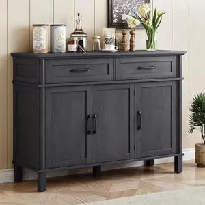 ONBRILL 48 Inches Buffet Cabinet with Storage, Farmhouse Sideboard Buffet w/2 Drawers and 3 Doors, Wood Coffee Bar Cabinet with Adjustable Shelves, Sideboard Storage for Kitchen, Living Room, Black ONBRILL 48 Inches Buffet Cabinet with Storage, Farmhouse Sideboard Buffet w/2 Drawers and 3 Doors, Wood Coffee Bar Cabinet with Adjustable Shelves, Sideboard Storage for Kitchen, Living Room, Black
