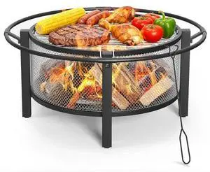 ONBRILL 2-in-1 36 Inch Fire Pit with Cooking Grill, Outdoor Wood Burning Firepit with Poker for BBQ, Bonfire, Picnic, Party, Round Metal Fire Pit for Outside, Backyard, Patio ONBRILL 2-in-1 36 Inch Fire Pit with Cooking Grill, Outdoor Wood Burning Firepit with Poker for BBQ, Bonfire, Picnic, Party, Round Metal Fire Pit for Outside, Backyard, Patio