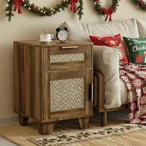 ONBRILL End Table with Storage & Charging Station, Farmhouse Wood Night Stand with Drawers, Adjustable Shelf, Bed Side Tables for Small Space, Living Room, Bedroom, Brown ONBRILL End Table with Storage & Charging Station, Farmhouse Wood Night Stand with Drawers, Adjustable Shelf, Bed Side Tables for Small Space, Living Room, Bedroom, Brown