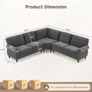 ONBRILL 101" L Shaped Couch, Sectional Corner Sofa with Rolled Arms, 5 Seater Chenille Fabric Couch w/Springs Seat Cushion, Wooden Legs, Comfy Oversized Sofa for Living Room, Apartment, Grey ONBRILL 101" L Shaped Couch, Sectional Corner Sofa with Rolled Arms, 5 Seater Chenille Fabric Couch w/Springs Seat Cushion, Wooden Legs, Comfy Oversized Sofa for Living Room, Apartment, Grey
