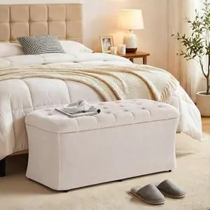 ONBRILL Storage Ottoman Bench, End of Bed Bench, 39.8 x 18.1 x 17.7 Inches Pouf Ottoman Foot Rest, Storage Benches Chest for Bedroom Entryway Living Room, Max 330 lbs, Beige ONBRILL Storage Ottoman Bench, End of Bed Bench, 39.8 x 18.1 x 17.7 Inches Pouf Ottoman Foot Rest, Storage Benches Chest for Bedroom Entryway Living Room, Max 330 lbs, Beige
