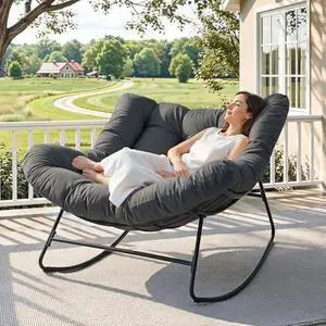 Outdoor Papasan Rocking Chair, 450 lbs Oversized Comfy Patio Chair with Thickened Cushion, Indoor Egg Rocking Lounge Chairs, Rocker Chairs for Patio Porch Garden Living Room Bedroom, Dark Gray Outdoor Papasan Rocking Chair, 450 lbs Oversized Comfy Patio Chair with Thickened Cushion, Indoor Egg Rocking Lounge Chairs, Rocker Chairs for Patio Porch Garden Living Room Bedroom, Dark Gray