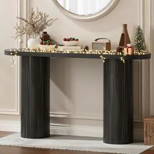 ONBRILL 55 Inch Fluted Entryway Table, Sofa Table Behind The Couch, Long Console Tables, Modern Entrance Stand for Hallway, Living Room Foyer, Farmhouse Style (Black) ONBRILL 55 Inch Fluted Entryway Table, Sofa Table Behind The Couch, Long Console Tables, Modern Entrance Stand for Hallway, Living Room Foyer, Farmhouse Style (Black)