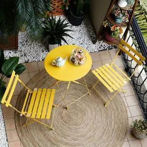 Bistro Table and Chairs set of 2, 3 Piece Folding Outdoor Patio Bistro Set with Comfortable Cushions, Weather-Resistant Stable Small Patio Furniture Set for Backyard Balcony Porch Coffee Shop, Yellow Bistro Table and Chairs set of 2, 3 Piece Folding Outdoor Patio Bistro Set with Comfortable Cushions, Weather-Resistant Stable Small Patio Furniture Set for Backyard Balcony Porch Coffee Shop, Yellow