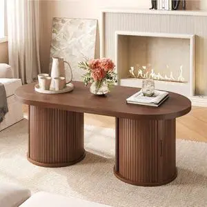 ONBRILL 47" Fluted Coffee Table, Oval Coffee Table with 2 Storage Legs, Mid-Century Modern Center Tables with Sliding Doors, Coffee Tables for Living Room, Walnut ONBRILL 47" Fluted Coffee Table, Oval Coffee Table with 2 Storage Legs, Mid-Century Modern Center Tables with Sliding Doors, Coffee Tables for Living Room, Walnut