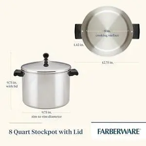 Farberware Classic Stainless Steel 8-Quart Stockpot with Lid, Stainless Steel Pot with Lid, Silver Farberware Classic Stainless Steel 8-Quart Stockpot with Lid, Stainless Steel Pot with Lid, Silver