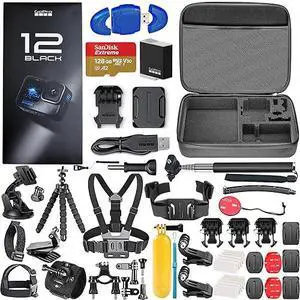 GoPro HERO12 Black 5.3K Action Camera Bundle with 128GB Card and 50 Accessories GoPro HERO12 Black 5.3K Action Camera Bundle with 128GB Card and 50 Accessories