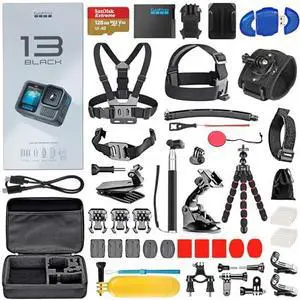 GoPro HERO13 (Hero 13) Black - Waterproof Action Camera with 5.3K, 27MP Photos, Live Streaming, Webcam, Stabilization + 128GB Card, Card Reader, 50 Piece Accessory Kit - Bundle GoPro HERO13 (Hero 13) Black - Waterproof Action Camera with 5.3K, 27MP Photos, Live Streaming, Webcam, Stabilization + 128GB Card, Card Reader, 50 Piece Accessory Kit - Bundle