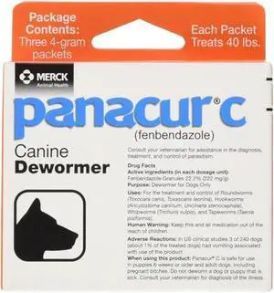 Panacur C Canine Dewormer, Net Wt. 12 Grams, Package Contents Three, 4 Gram Packets (4-(Pack)) Panacur C Canine Dewormer, Net Wt. 12 Grams, Package Contents Three, 4 Gram Packets (4-(Pack))