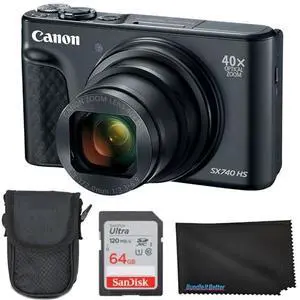 Canon PowerShot SX740 HS Digital Camera (Black) 4PC Bundle - Includes 64GB SD Memory Card + Padded Carrying Case + Microfiber Cleaning Cloth Canon PowerShot SX740 HS Digital Camera (Black) 4PC Bundle - Includes 64GB SD Memory Card + Padded Carrying Case + Microfiber Cleaning Cloth