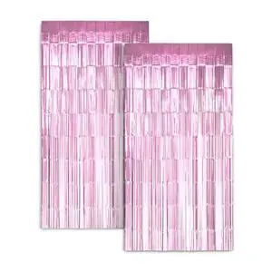 Zink 2 Pack 3.28 Ft x 6.56 Ft Pink Foil Curtain Backdrop - Tinsel Streamers for Photo Booth, Birthday Party, Wedding, Graduation, Holiday Decorations Zink 2 Pack 3.28 Ft x 6.56 Ft Pink Foil Curtain Backdrop - Tinsel Streamers for Photo Booth, Birthday Party, Wedding, Graduation, Holiday Decorations