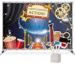 Zink Hollywood Photo Booth Bundle - 15PC Hollywood Themed Photo Booth Kit with 4.5 x 6 Ft Backdrop, Precut Props, Sticks, and Adhesive Pads Zink Hollywood Photo Booth Bundle - 15PC Hollywood Themed Photo Booth Kit with 4.5 x 6 Ft Backdrop, Precut Props, Sticks, and Adhesive Pads