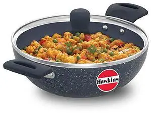 HAWKINS Ceramic Nonstick 2.5 Litre Deep Kadhai, Induction Deep Fry Pan with Glass Lid, Granite Kadai (ICK25G) HAWKINS Ceramic Nonstick 2.5 Litre Deep Kadhai, Induction Deep Fry Pan with Glass Lid, Granite Kadai (ICK25G)