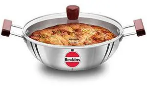 Hawkins 5 Litre Deep Kadhai, Triply Stainless Steel Kadai with Glass Lid, Flat Bottom Induction Deep Kadhai, Big Kadai, Silver (SSK50G) Hawkins 5 Litre Deep Kadhai, Triply Stainless Steel Kadai with Glass Lid, Flat Bottom Induction Deep Kadhai, Big Kadai, Silver (SSK50G)