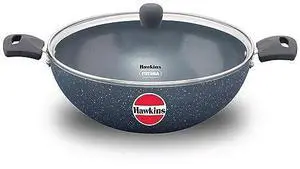 HAWKINS Ceramic Nonstick s Deep Kadhai, Induction Deep Fry Pan with Glass Lid, Granite Kadai (ICK50G) 5 Litre Grey HAWKINS Ceramic Nonstick s Deep Kadhai, Induction Deep Fry Pan with Glass Lid, Granite Kadai (ICK50G) 5 Litre Grey