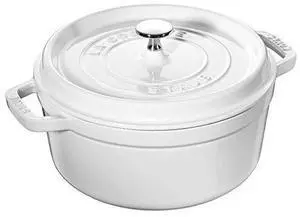 Staub Cast Iron Round Cocotte, Dutch Oven, 4-quart, serves 3-4, Made in France, White Staub Cast Iron Round Cocotte, Dutch Oven, 4-quart, serves 3-4, Made in France, White