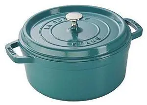 Staub Cast Iron Round Cocotte, Dutch Oven, 4-quart, serves 3-4, Made in France, Turquoise Staub Cast Iron Round Cocotte, Dutch Oven, 4-quart, serves 3-4, Made in France, Turquoise