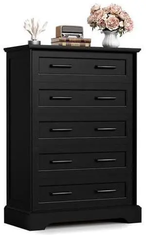 Furmax Farmhouse Dresser for Bedroom, 5 Drawers Dresser, Wood Chest of Drawers, 31.5" Wide Storage Dressers Organizer for Bedroom, Living Room (Black) Furmax Farmhouse Dresser for Bedroom, 5 Drawers Dresser, Wood Chest of Drawers, 31.5" Wide Storage Dressers Organizer for Bedroom, Living Room (Black)