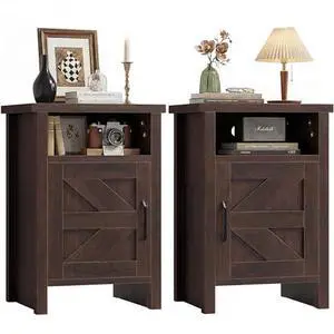 JUMMICO Farmhouse Nightstand, Modern Bedside Table with Barn Door and Shelf, Rustic End Table Side Table for Bedroom, Living Room(2,Brown) JUMMICO Farmhouse Nightstand, Modern Bedside Table with Barn Door and Shelf, Rustic End Table Side Table for Bedroom, Living Room(2,Brown)