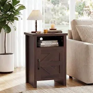 JUMMICO Farmhouse Nightstand, Modern Bedside Table with Barn Door and Shelf, Rustic End Table Side Table for Bedroom, Living Room(1,Brown) JUMMICO Farmhouse Nightstand, Modern Bedside Table with Barn Door and Shelf, Rustic End Table Side Table for Bedroom, Living Room(1,Brown)