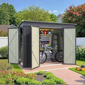 JUMMICO 8x4 FT Outdoor Storage Shed, Heavy Duty Tool Metal Sheds with 3 Lockable Doors and Updated Frame Structure, Utility Shed for Backyard, Patio, Lawn, Black JUMMICO 8x4 FT Outdoor Storage Shed, Heavy Duty Tool Metal Sheds with 3 Lockable Doors and Updated Frame Structure, Utility Shed for Backyard, Patio, Lawn, Black