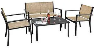 Flamaker 4 Pieces Patio Furniture Outdoor Furniture Set Textilene Bistro Set Modern Conversation Set Black Bistro Set with Loveseat Tea Table for Home, Lawn and Balcony (Yellow) Flamaker 4 Pieces Patio Furniture Outdoor Furniture Set Textilene Bistro Set Modern Conversation Set Black Bistro Set with Loveseat Tea Table for Home, Lawn and Balcony (Yellow)