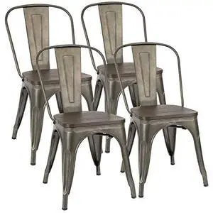 Furmax Metal Dining Chair Indoor-Outdoor Use Stackable Chic Dining Bistro Cafe Side Metal Chairs Set of 4(Gun) Furmax Metal Dining Chair Indoor-Outdoor Use Stackable Chic Dining Bistro Cafe Side Metal Chairs Set of 4(Gun)