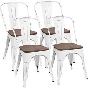 Furmax Metal Dining Chairs with Wood Seat, Indoor-Outdoor Use Stackable Chic Dining Bistro Cafe Side Metal Chairs Set of 4(White) Furmax Metal Dining Chairs with Wood Seat, Indoor-Outdoor Use Stackable Chic Dining Bistro Cafe Side Metal Chairs Set of 4(White)