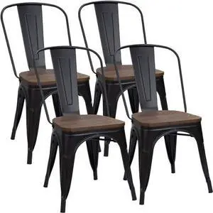 Furmax Metal Dining Chairs with Wood Seat, Indoor-Outdoor Use Stackable Chic Dining Bistro Cafe Side Metal Chairs Set of 4(Black) Furmax Metal Dining Chairs with Wood Seat, Indoor-Outdoor Use Stackable Chic Dining Bistro Cafe Side Metal Chairs Set of 4(Black)