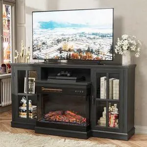 JUMMICO Fireplace TV Stand for TVs up to 65'', 3-Sided Glass Media Entertainment Center Console Table with Cabniet Storage Adjustable Flame LED Color for Living Room (Black) JUMMICO Fireplace TV Stand for TVs up to 65'', 3-Sided Glass Media Entertainment Center Console Table with Cabniet Storage Adjustable Flame LED Color for Living Room (Black)