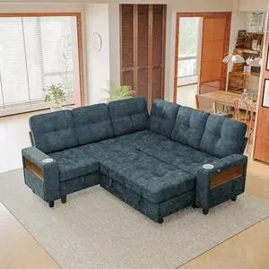 83" Sectional Sleeper Sofa with Storage Chaise, Pull Out Couch Modular Sofa Bed with USB Charging, LED lighting & Cup Holder, Chenille L shaped Sofa Couches for Living Room (Blue, Sleeper Sofa-2) 83" Sectional Sleeper Sofa with Storage Chaise, Pull Out Couch Modular Sofa Bed with USB Charging, LED lighting & Cup Holder, Chenille L shaped Sofa Couches for Living Room (Blue, Sleeper Sofa-2)