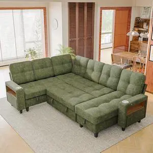 108" Pull Out Couch with Sofa Bed & Storage Chaise, Sleeper Sofa with USB Charging, LED lighting & Cup Holder, Sectional U Shpaed Sofa Chenille Couch for Living Room, Apartment (Green, Sleeper Sofa-3) 108" Pull Out Couch with Sofa Bed & Storage Chaise, Sleeper Sofa with USB Charging, LED lighting & Cup Holder, Sectional U Shpaed Sofa Chenille Couch for Living Room, Apartment (Green, Sleeper Sofa-3)