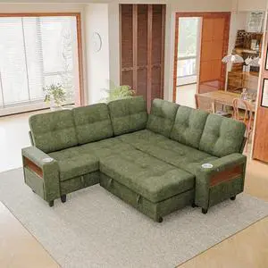 83"Sectional Sleeper Sofa with Storage Chaise, Pull Out Couch Modular Sofa Bed with USB Charging, LED lighting & Cup Holder, Chenille L shaped Sofa Couches for Living Room (Green, Sleeper Sofa-2) 83"Sectional Sleeper Sofa with Storage Chaise, Pull Out Couch Modular Sofa Bed with USB Charging, LED lighting & Cup Holder, Chenille L shaped Sofa Couches for Living Room (Green, Sleeper Sofa-2)