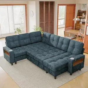 108" Pull Out Couch with Sofa Bed & Storage Chaise, Sleeper Sofa with USB Charging, LED lighting & Cup Holder, Sectional U Shpaed Sofa Chenille Couch for Living Room, Apartment (Blue, Sleeper Sofa-3) 108" Pull Out Couch with Sofa Bed & Storage Chaise, Sleeper Sofa with USB Charging, LED lighting & Cup Holder, Sectional U Shpaed Sofa Chenille Couch for Living Room, Apartment (Blue, Sleeper Sofa-3)