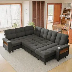 108" Pull Out Couch with Sofa Bed & Storage Chaise, Sleeper Sofa with USB Charging, LED lighting & Cup Holder, Sectional U Shpaed Sofa Chenille Couch for Living Room, Apartment (Grey, Sleeper Sofa-3) 108" Pull Out Couch with Sofa Bed & Storage Chaise, Sleeper Sofa with USB Charging, LED lighting & Cup Holder, Sectional U Shpaed Sofa Chenille Couch for Living Room, Apartment (Grey, Sleeper Sofa-3)