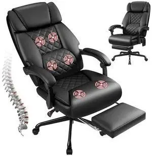 JUMMICO Massage Office Chair with 6 Point Vibration and Heat, Ergonomic Executive Home Office Desk Chair with Foot Rest, High Back 400LBS Leather Computer Chair for Home Office (Black) JUMMICO Massage Office Chair with 6 Point Vibration and Heat, Ergonomic Executive Home Office Desk Chair with Foot Rest, High Back 400LBS Leather Computer Chair for Home Office (Black)